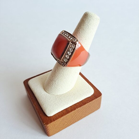 New Angelique de Paris Zircon & Resin Orange Square Ring Size 7 - Picture 8 of 12
